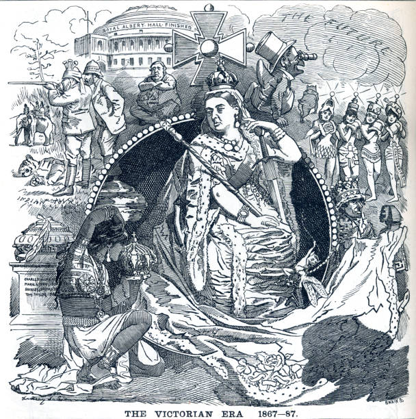 королева виктория монтаж событий 1867-1887 иллюстрация 19-го века - british empire stock illustrations