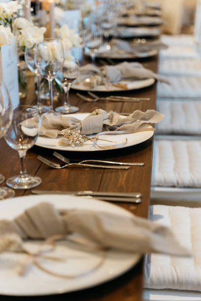istock rustic table decoration with knotted cloth napkin for wedding dinner 1449034979