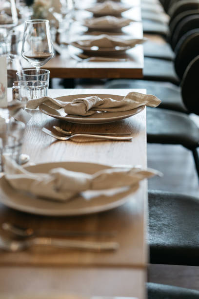 istock rustic table decoration with knotted cloth napkin for wedding dinner 1449035069