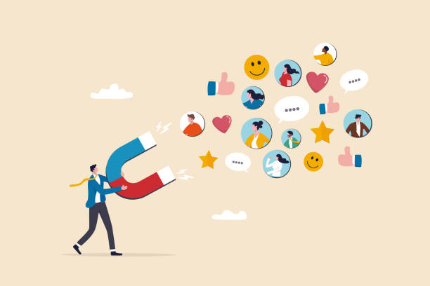 kuvapankkikuvitukset aiheesta brändin sitoutuminen tai asiakkaiden sitoutuminen, sosiaalinen positiivinen palaute tuotteen käytön jälkeen ja uskollisuus- ja luottamuskonseptin jakaminen, liikemiehen magneetti houkuttelee asiakkaita brändin sitoutumisen vaikutelmasymbolilla. - kihlaus