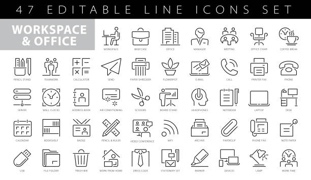 Office and Workplace Icon Set with Editable Stroke and Pixel Perfect Office and Workplace Icon Set with Editable Stroke and Pixel Perfect secretary stock illustrations