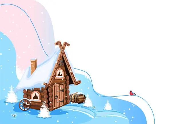 Vector illustration of hut in winter