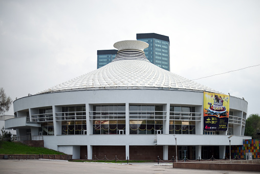 The Kazakh State Circus building was created in 1970 in the former USSR. The image was captured during spring season.