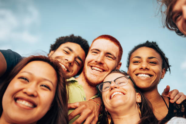 happiness friends take a selfie all together