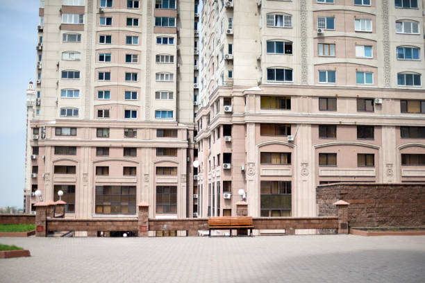 The MEGA TOWER ALMATY built by group companies “Bazis” is located in the south-western part of Almaty down to Al-Farabi avenue between Rozybakieva street and Big Almatinka river bank. Realized between 2008 and 2015. The image shows a close-up captured during spring season.