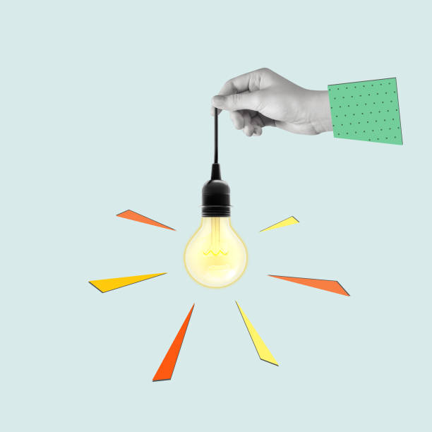 istock Modern art collage of a hand holding a light bulb. 1449055626