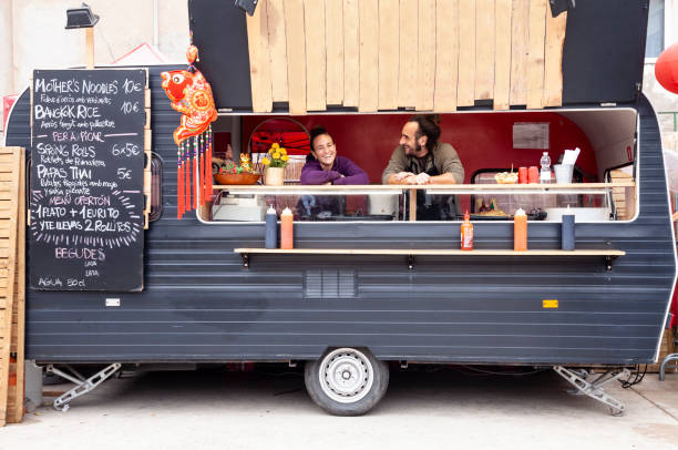 Serving Chinese food truck stock photo