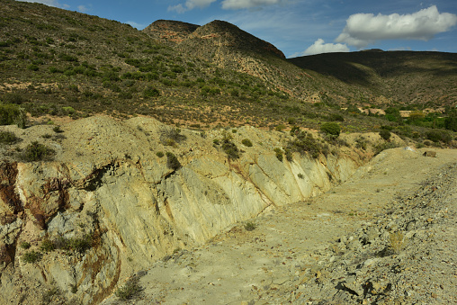 A gully of erosion in a Karoo landscape near Montagu in the Western Cape