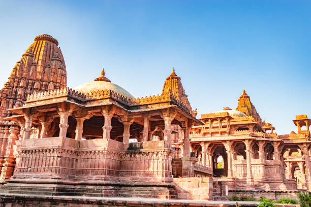 istock ancient hindu temple architecture with bright blue sky from unique angle at day 1449063471