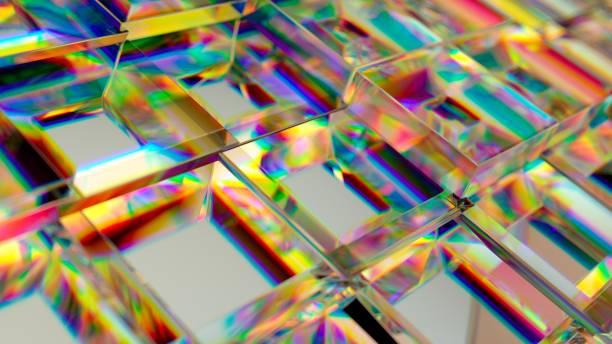istock 3d render, abstract background with colorful crystal glass texture, square grid 1449063999