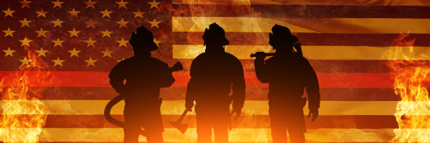 istock Thin Red Line. Black Flag of USA with Firefighter red Line. 1449069345