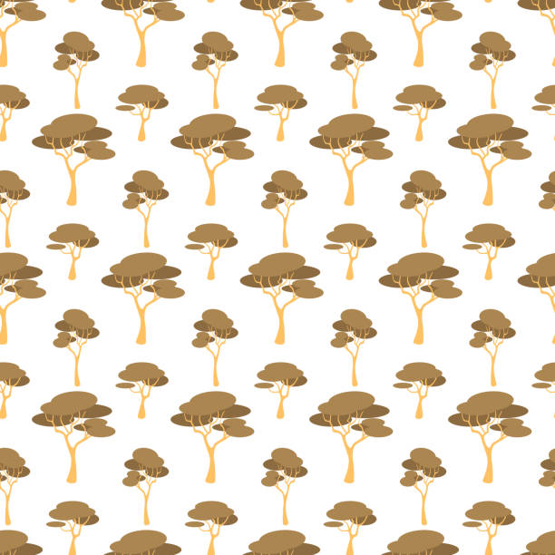 illustrazioni stock, clip art, cartoni animati e icone di tendenza di modello senza cuciture della foresta monocromatica giallo beige per il tessuto di design dell'scrapbook - mago national park