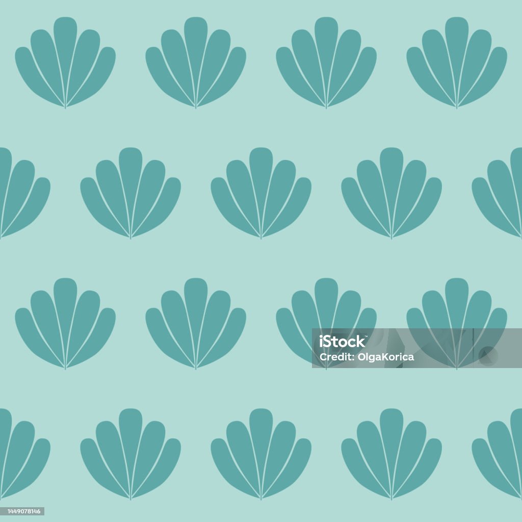 Green Shell Pattern Background Green Mint Pastel Marine Seamless Pattern Background With Shell Stock ...