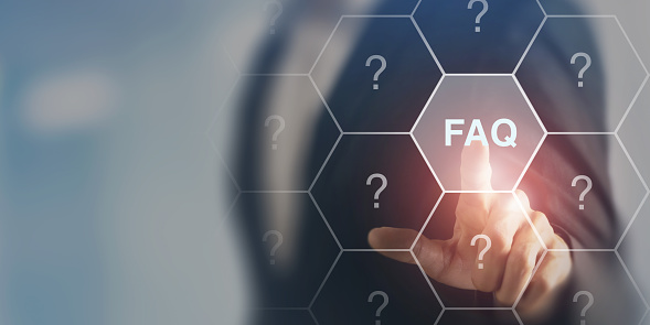 FAQ - Frequently asked questions concept. Chatbot technology concept. Artificial intelligence (AI) applications and innovation. Frequently asked questions in websites, social networks, business.