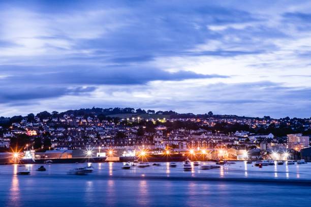 istock Long exposure shot of Teignmouth at dusk from Shaldon beach in Devon 1449083718