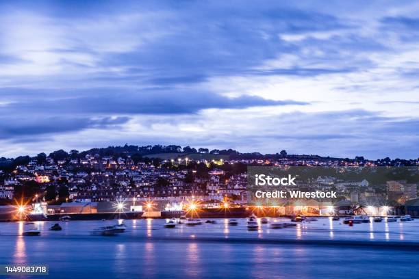 Long Exposure Shot Of Teignmouth At Dusk From Shaldon Beach In Devon Stock Photo - Download Image Now
