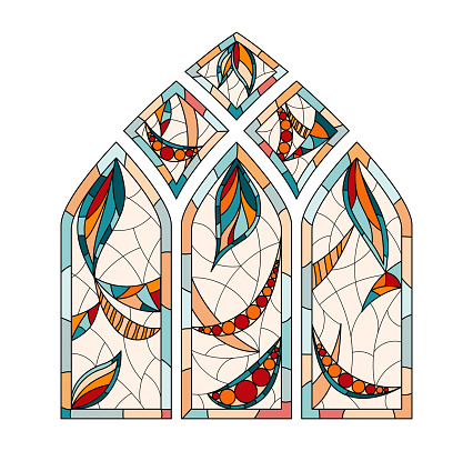 Stained glass windows in a Church. Composition of large frames.