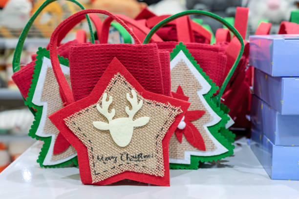 istock Christmas felt handbags with red kitchen towels. 1449084644
