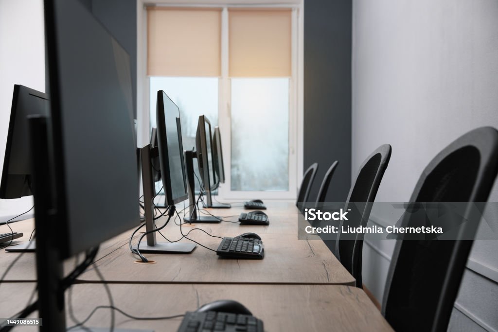 Computer Office Stock Many Modern Computers In Open Space Office Stock Photo - Download Image ...