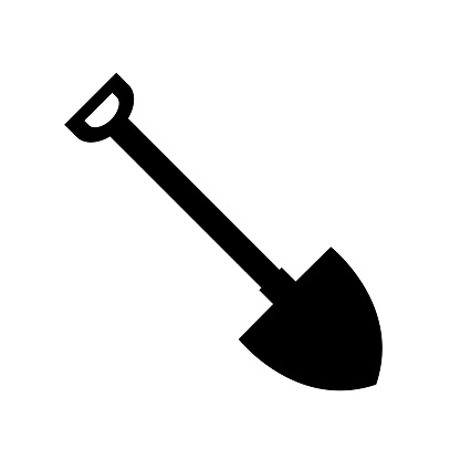 A silhouette icon of a shovel on a transparent background.