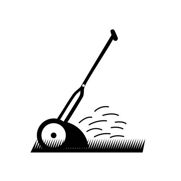 Vector illustration of Black and White Gardening Icon - Push Lawnmower