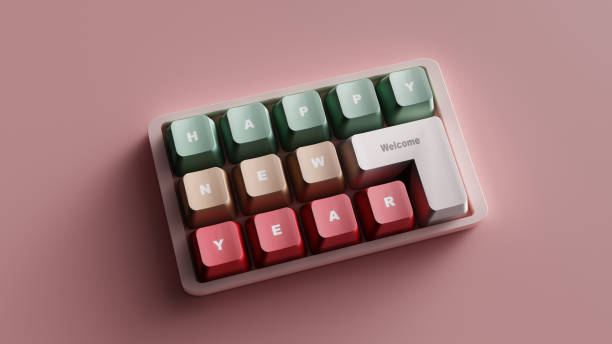 istock 3D Rendering. Happy new year on the custom keyboard. 1449095853