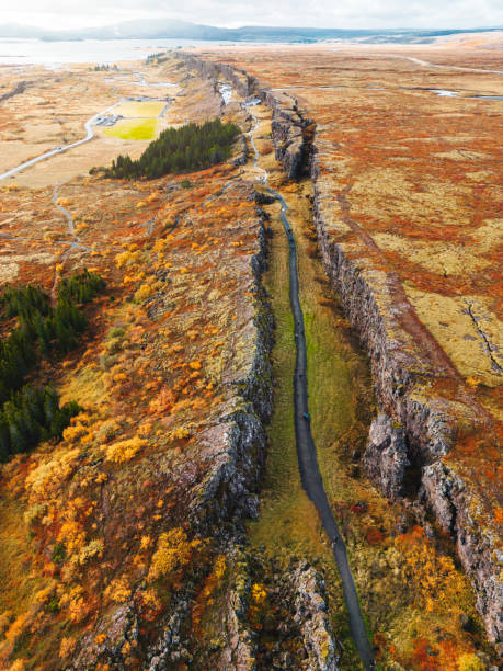 istock Vertical photo - Looking down at Thingvellir National Park, where two tectonic plates meet 1449096414