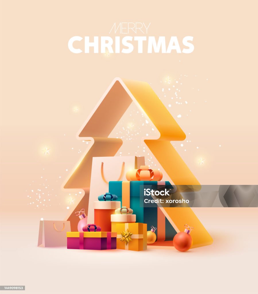 Biểu Ngữ Giáng Sinh Vui Vẻ Hộp Quà Núi Với Cây Thông Noel Cách ...