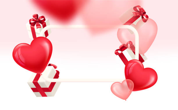 illustrazioni stock, clip art, cartoni animati e icone di tendenza di striscione di san valentino con cornice bianca. vettore 3d - heart shape exploding pink love