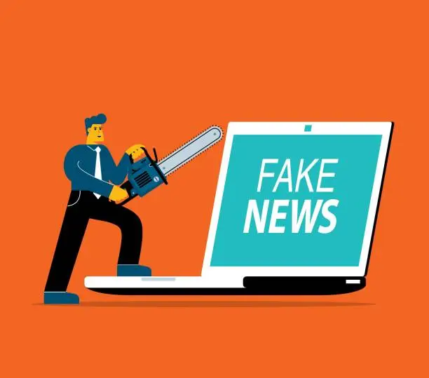 Vector illustration of cutting - Fake news - Laptop