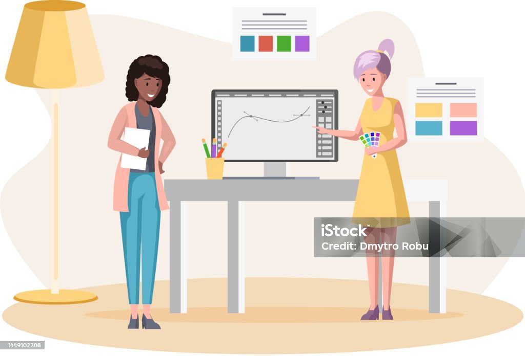Graphic Designer Creating His Artwork Using Computer Software Digital ...