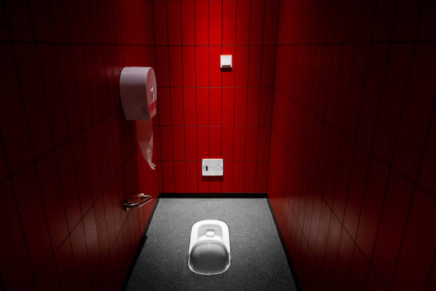 City public street toilet, blue doors of toilet background