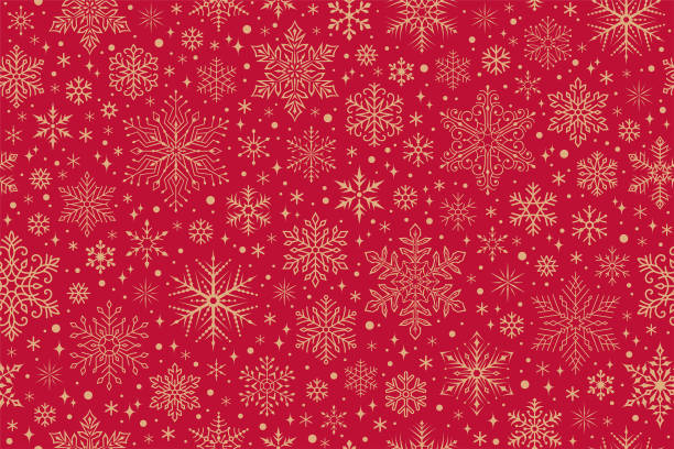 Red seamless pattern with snowflakes. Vector rectangular background.