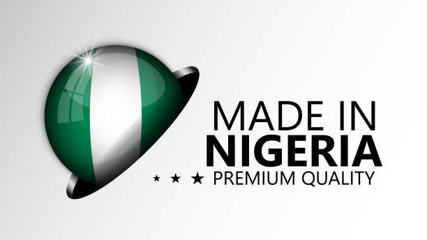 сделано в нигерии графика и этикетка. - nigerian flag nigerian culture three dimensional shape nigeria stock illustrations
