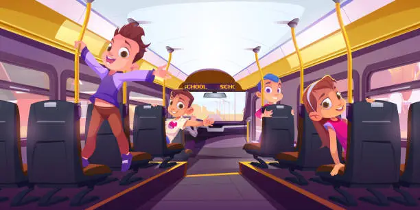 Vector illustration of Happy children in school bus inside