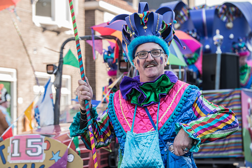 A cheerful man dressed-up for the 2015 Carnival in Zwolle, the Netherlands.
