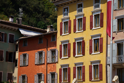 Riva del Garda, Italy - July 12, 2022: Riva del Garda, Trento province, Trentino-Alto Adige, Italy: buildings of the historic city