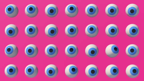 istock Group of eyeballs. Pink background. Abstract illustration, 3d render. 1449119117