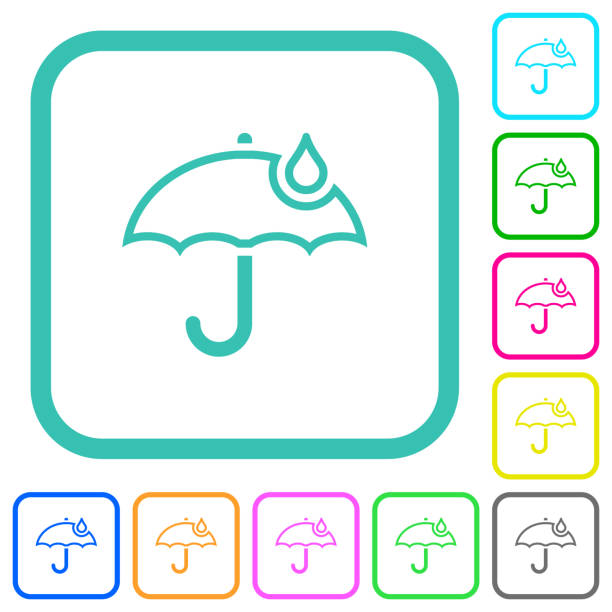 Umbrella with single raindrop outline vivid colored flat icons Umbrella with single raindrop outline vivid colored flat icons in curved borders on white background aegis stock illustrations