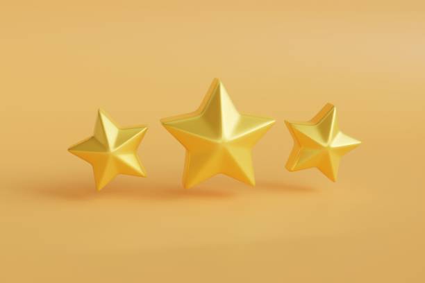 istock Three gold star 3d, great design for any purposes. Creative design. 3d illustration isolated. Festive banner. Premium design. Web banner. Star icon. 3d render illustration. 1449123122