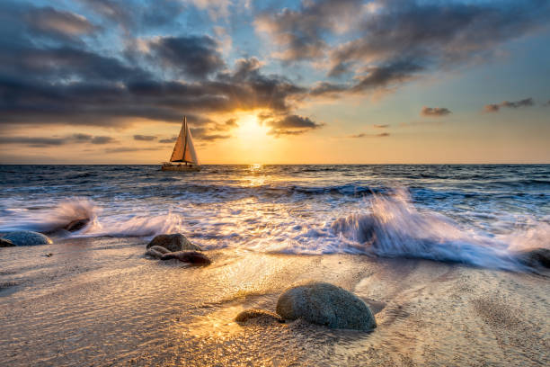 istock Sailboat Sunset Inspirational Ocean Sailing Banner 1449123269