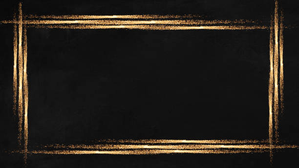 istock Festive celebration holiday Christmas New Year template greeting card - Empty frame made of golden glitter stripes, on dark black concrete texture background 1449123573