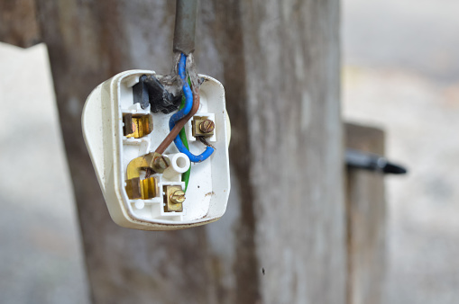 Burnt Plug Adapter Broken Adapter Plug With Blurred Background Stock Photo - Download ...