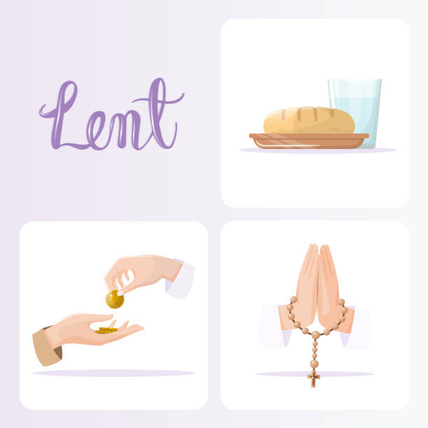 Lent season concepts set. Fasting, almsgiving and prayer Lent season concepts set. Fasting, almsgiving and prayer. Vector illustration lent stock illustrations