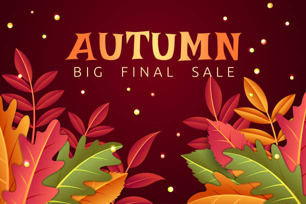 illustrazioni stock, clip art, cartoni animati e icone di tendenza di sfondo autunnale del ringraziamento, modello di banner promozionale di ottobre con foglie autunnali. cornice a foglia di stagione con spazio di copia, foglia d'acero giallo colorato per le vacanze. illustrazione sgargiante astratta del vettore - thanksgiving maple leaf abstract autumn