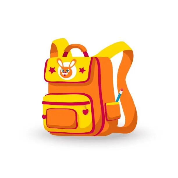 Vector illustration of Nice school backpack, orange and yellow color