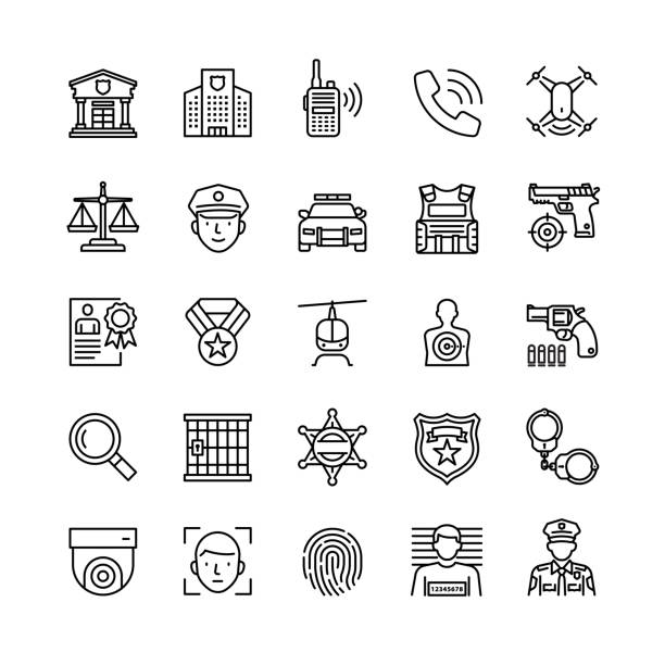 Police and law icons Police, law, cop icons, vector illustration. bang icon stock illustrations