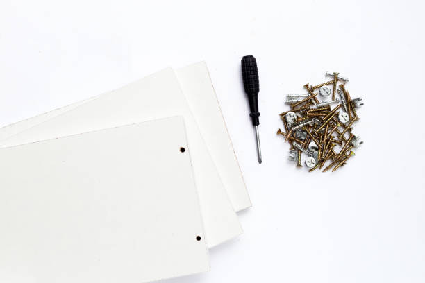 istock Tools for furniture assembly on white background. Copy space 1449131604
