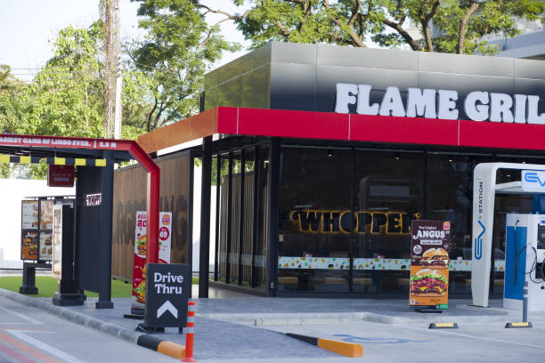 Drive through of new Burger King restaurant at Ratchadaphisek Road in Bangkok Chatuchak