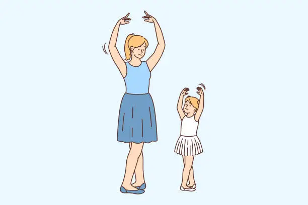 Vector illustration of Female teacher and child ballet dancing